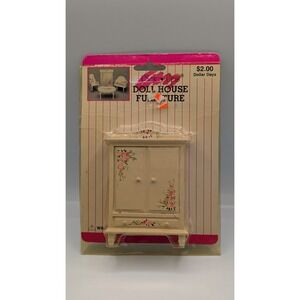 Vintage 80s 4" Dollhouse Wardrobe Furniture White Wood with Pink Roses